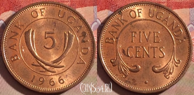 Уганда 5 центов 1966 года, KM# 1, 088b-085