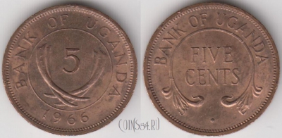 Уганда 5 центов 1966 года, КМ 1, 134-052