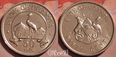 Уганда 50 центов 1976 года, KM# 4a, UNC, 330j-075