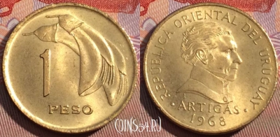 Уругвай 1 песо 1968 года, KM# 49, 107c-108