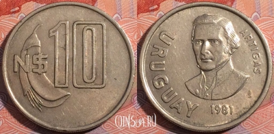Уругвай 10 новых песо 1981 года, KM# 79, 183-113