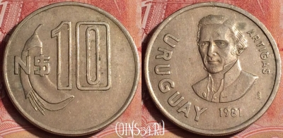 Уругвай 10 новых песо 1981 года, KM# 79, 393-038