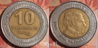 Уругвай 10 песо 2000 года, KM# 121, 161a-049