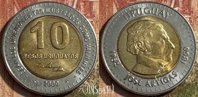Уругвай 10 песо 2000 года, KM# 121, 191s-006 ♛