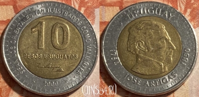 Уругвай 10 песо 2000 года, KM# 121, 494р-054