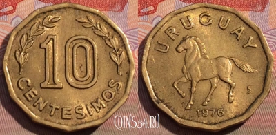 Уругвай 10 сентесимо 1976 года, KM# 66, 112c-139