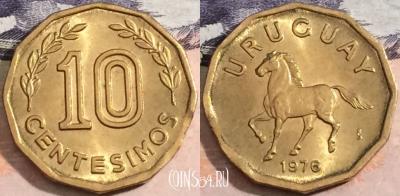 Уругвай 10 сентесимо 1976 года, KM# 66, 170-033