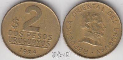 Уругвай 2 песо 1994 года, KM# 104.1, 131-084