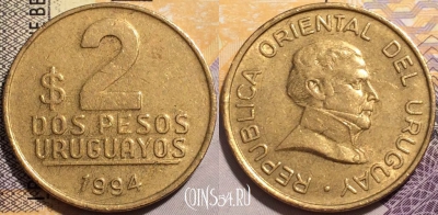 Уругвай 2 песо 1994 года, KM# 104.1, 136-097