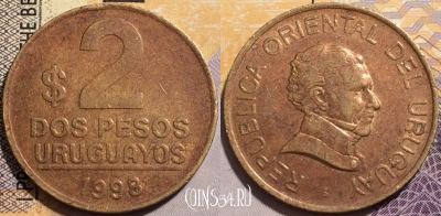 Уругвай 2 песо 1998 года, KM# 104.2, 136-099