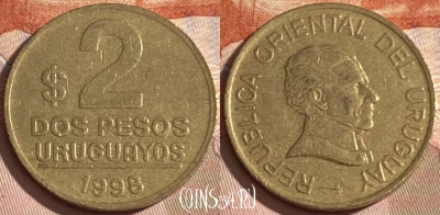 Уругвай 2 песо 1998 года, KM# 104.2, 187r-037 ♛
