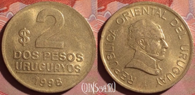 Уругвай 2 песо 1998 года, KM# 104.2, 251f-012