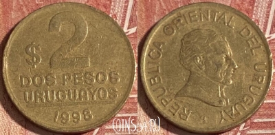 Уругвай 2 песо 1998 года, KM# 104.2, 342r-140