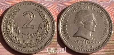 Уругвай 2 сентесимо 1953 года, KM# 33, 333-093