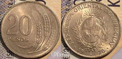 Уругвай 20 песо 1970 года, KM# 56, 202-109