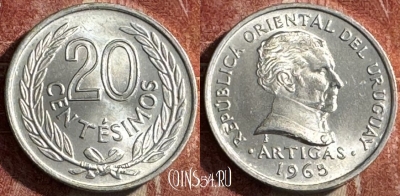 Уругвай 20 сентесимо 1965 года, KM# 44, 445s-046