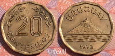 Уругвай 20 сентесимо 1976 года, KM# 67, 179-024