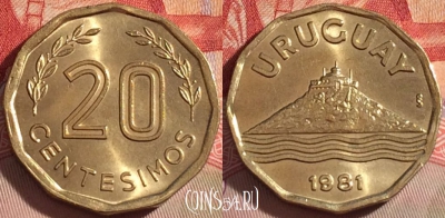Уругвай 20 сентесимо 1981 года, KM# 67, 087b-065
