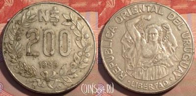 Уругвай 200 новых песо 1989 года, KM# 97, 115c-023