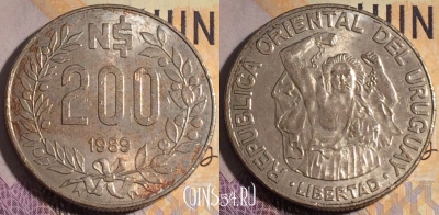 Уругвай 200 новых песо 1989 года, KM# 97, 182a-080