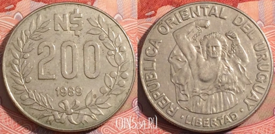 Уругвай 200 новых песо 1989 года, KM# 97, a072-090