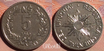 Уругвай 5 новых песо 1989 года, KM# 92, 121d-052