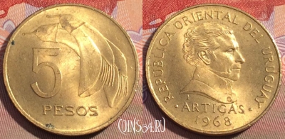 Уругвай 5 песо 1968 года, KM# 50, 104c-099