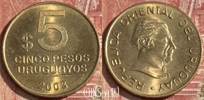 Уругвай 5 песо 2003 года, KM# 120.1, 271r-059 ♛