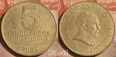 Уругвай 5 песо 2005 года, KM# 120.2, 114r-124