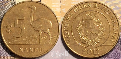 Уругвай 5 песо 2011 года, KM# 137, 140-023