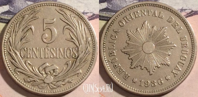 Уругвай 5 сентесимо 1936 года, KM# 21, a070-093