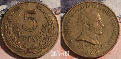 Уругвай 5 сентесимо 1960 года, KM# 38, a143-003
