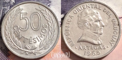 Уругвай 50 сентесимо 1965 года, KM# 45, a088-023