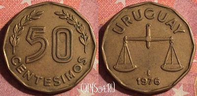 Уругвай 50 сентесимо 1976 года, KM# 68, 363-105