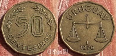 Уругвай 50 сентесимо 1976 года, KM# 68, 452o-132