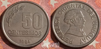 Уругвай 50 сентесимо 1994 года, KM# 106, 346-028
