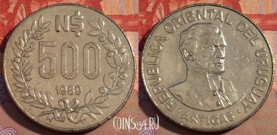 Уругвай 500 новых песо 1989 года, KM# 98, 095c-082