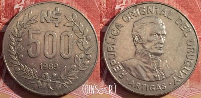 Уругвай 500 новых песо 1989 года, KM# 98, 256-105