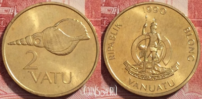 Вануату 2 вату 1990 года, KM# 4, UNC, 246-044