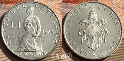 Ватикан 1 лира 1964 года, KM# 76, UNC, 515s-087 ♛