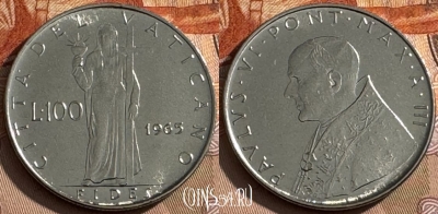 Ватикан 100 лир 1965 года, KM# 82, s515s-129