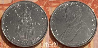 Ватикан 100 лир 1967 года, KM# 98, 461q-123