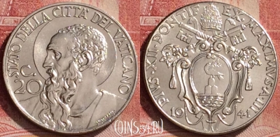 Ватикан 20 чентезимо 1941 г., KM# 24a, UNC, 159l-025