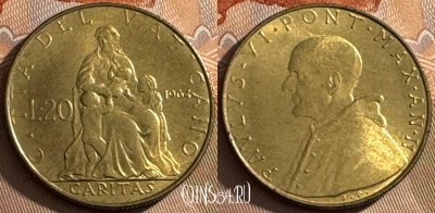 Ватикан 20 лир 1964 года, KM# 80, UNC, s516s-058