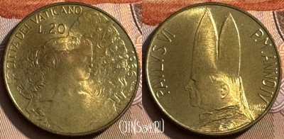 Ватикан 20 лир 1966 года, KM# 88, UNC, 515s-099 ♛