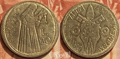 Ватикан 20 лир 1975 года, KM# 128, 461q-159 ♛