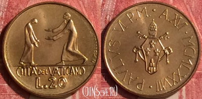 Ватикан 20 лир 1978 года (MCMLXXVIII), KM# 135, 439-005
