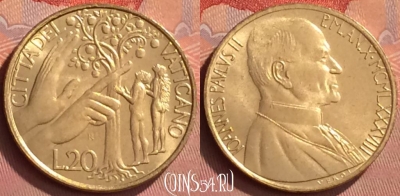 Ватикан 20 лир 1988 года, KM# 207, BU, 401l-087