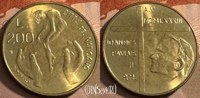 Ватикан 200 лир 1983 года, KM# 174, UNC, s516s-129