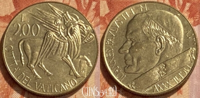 Ватикан 200 лир 1985 года, KM# 189, 461q-146 ♛